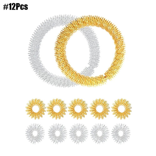 12/24Pcs Acupressure Rings and Bracelets Massagers Set Spiky Sensory Finger Rings for Finger and Hand Wrist Massage Pain Relief