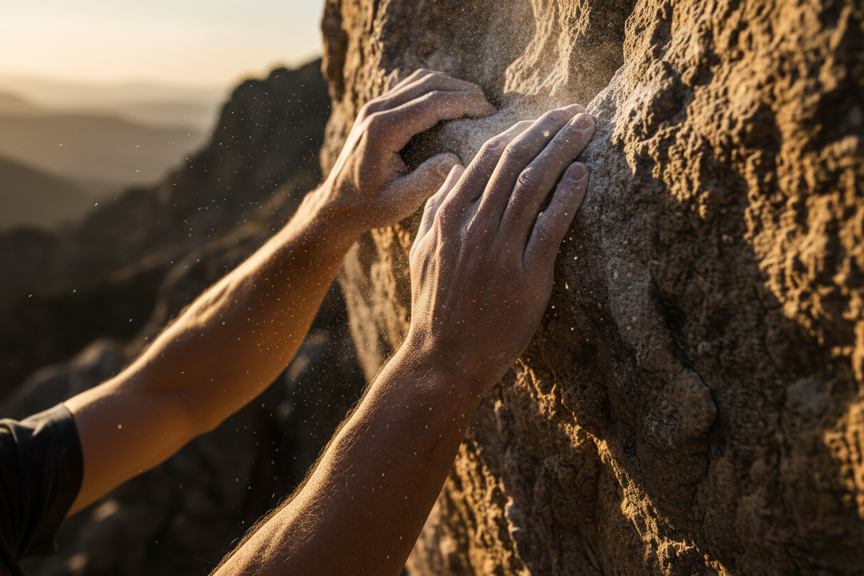 Boulderer Hands on Rock